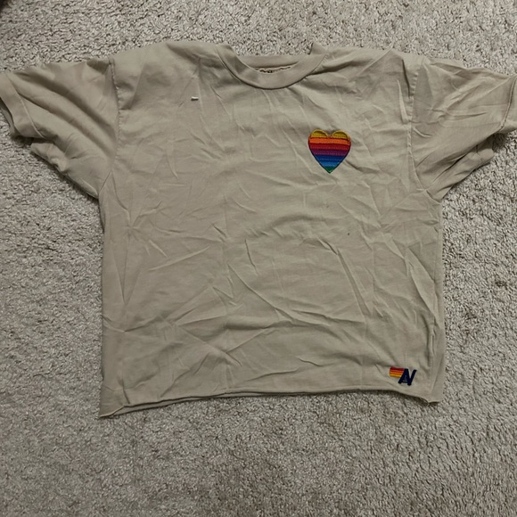 Aviator Nation Beige Tee with Rainbow Heart - Picture 4 of 4